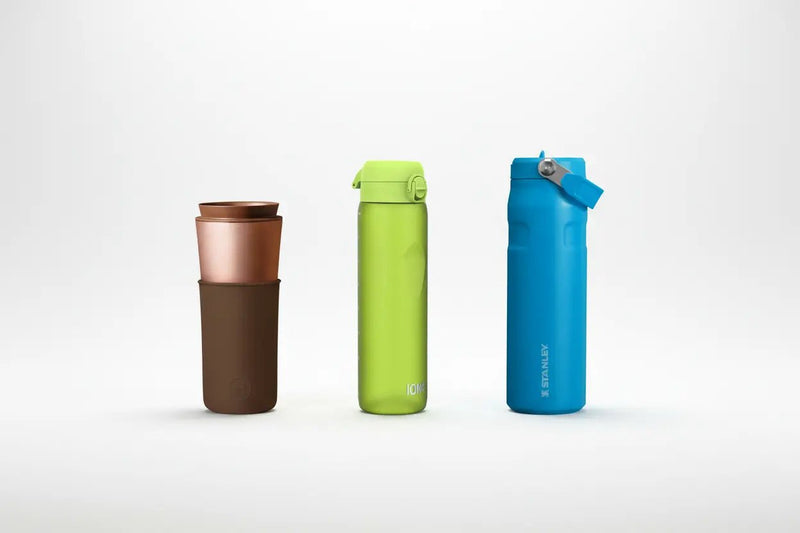 water bottles and a travel mug