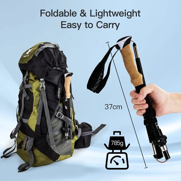 HikeWare Night Cat folding trekking poles with adjustable aluminum shafts and ergonomic handles for hiking and trekking.