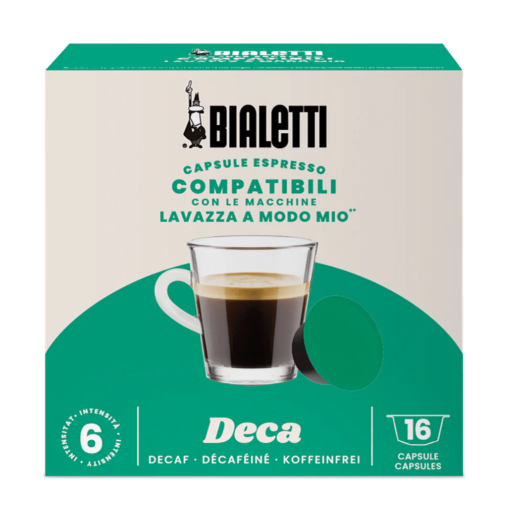 Bialetti Brew Italia Lavazza A Modo Mio compatible coffee capsules in their packaging, designed for Bialetti espresso machines