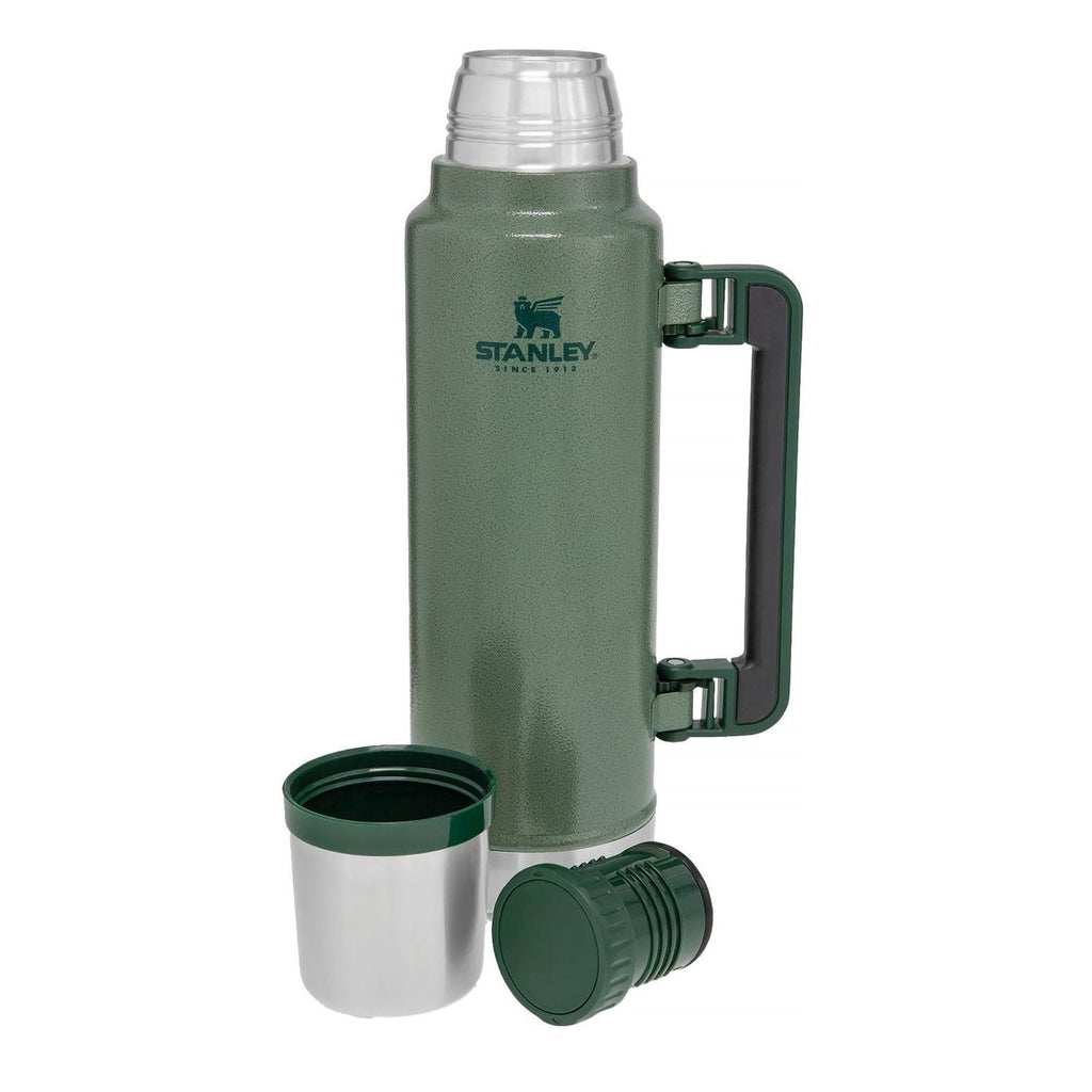 Stanley Legendary Classic 1.4L water bottle with stainless steel body and screw-top lid, suitable for outdoor activities.