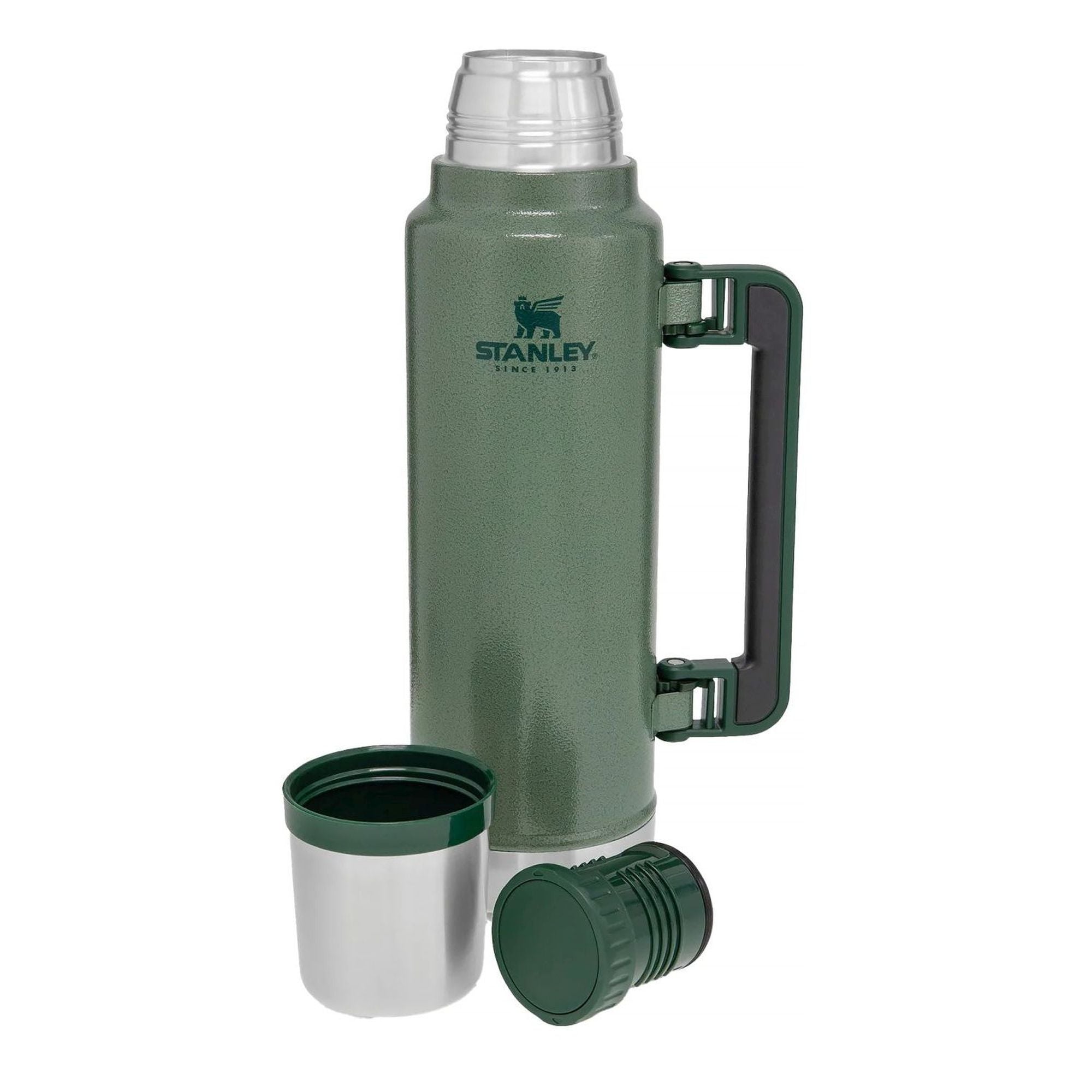 Stanley Legendary Classic 1.4L water bottle with stainless steel body and screw-top lid, suitable for outdoor activities.