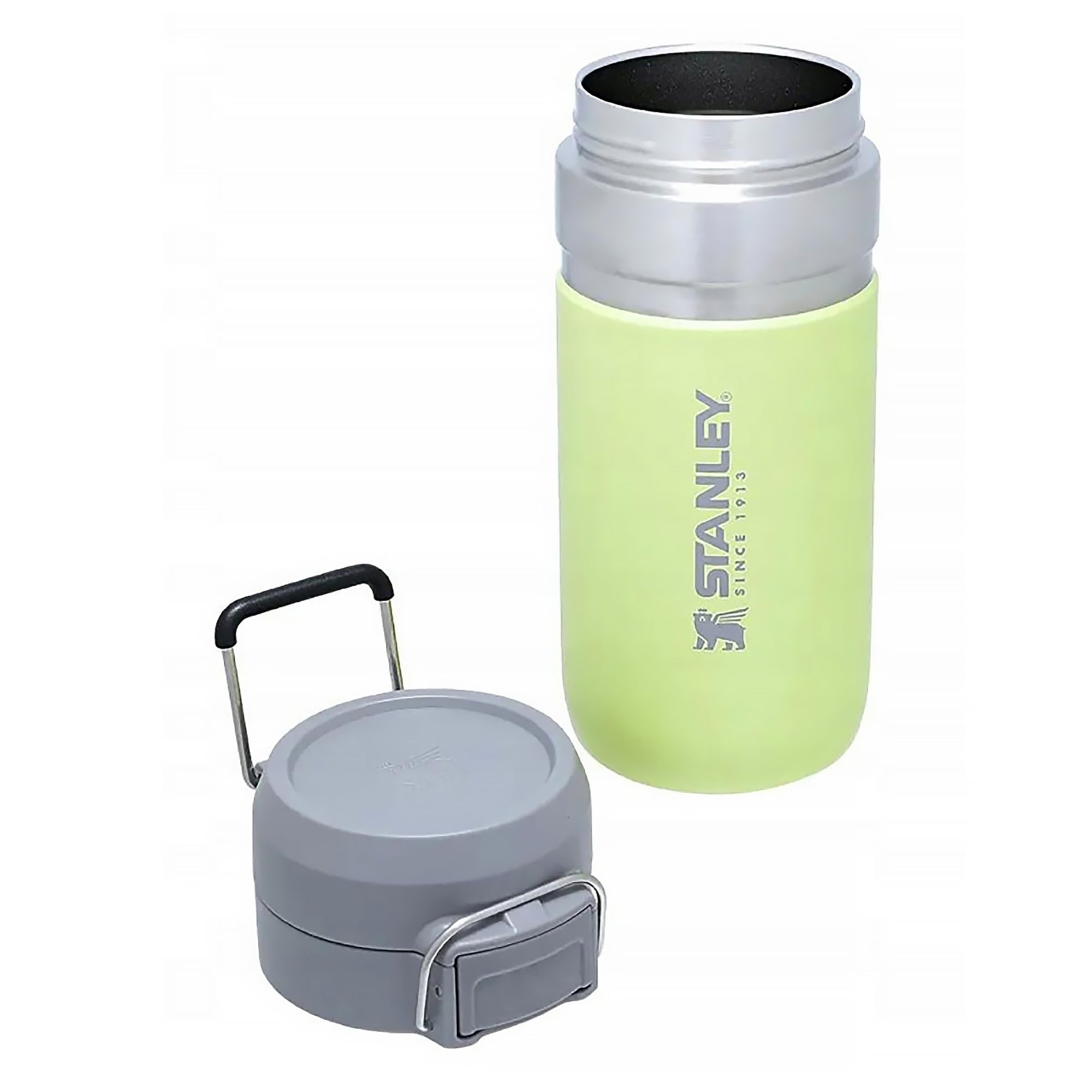 Stanley Quick Flip water bottle 0.47L with flip-top lid, stainless steel body, and ergonomic design for easy hydration.