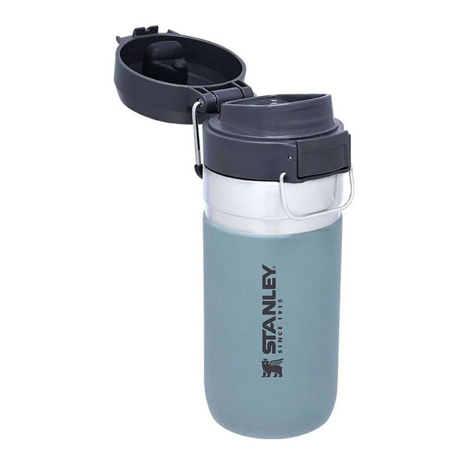 Stanley Quick Flip 0.47L water bottle with flip-top lid and stainless steel body, ideal for outdoor hydration.