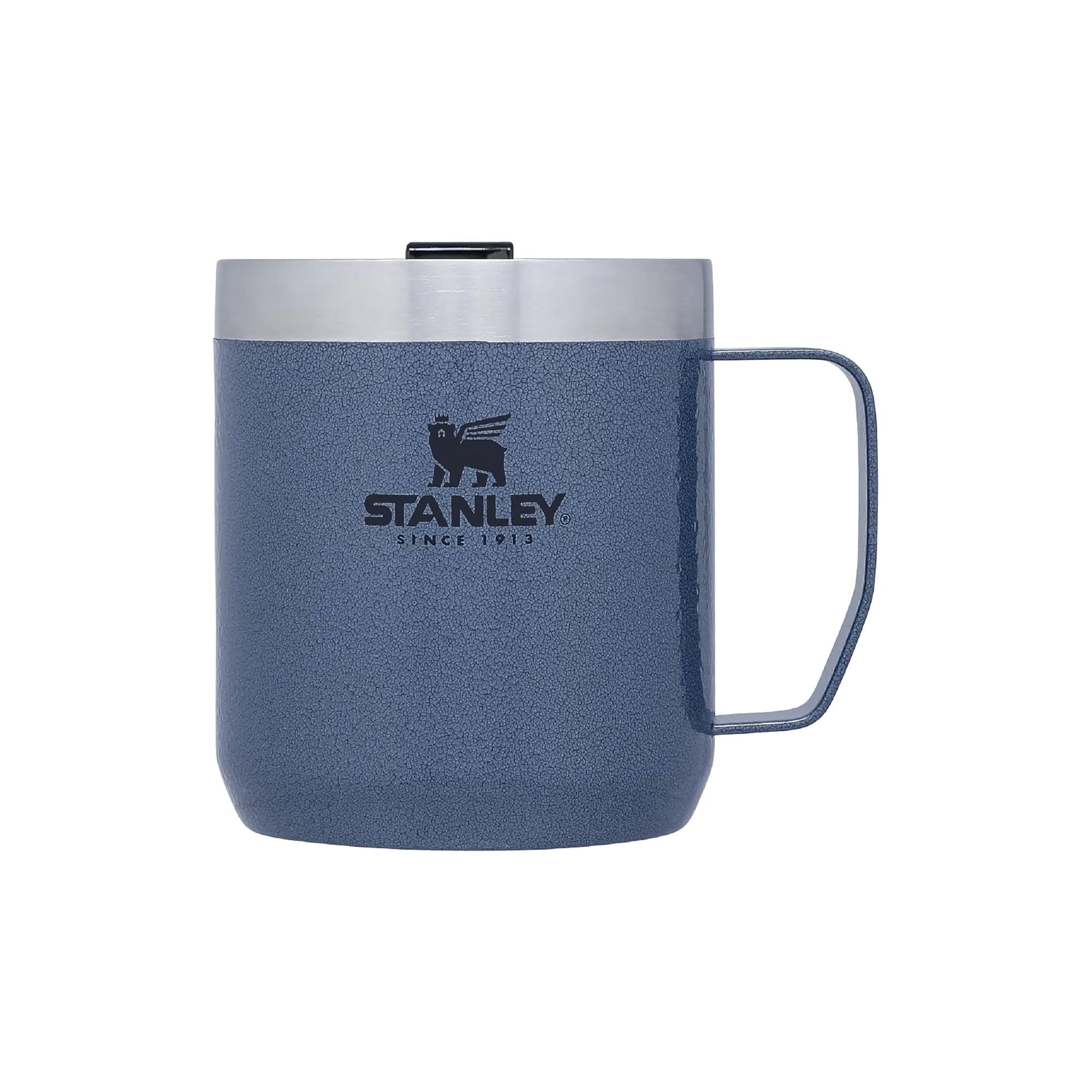 Stanley Stay Hot Camp Mug 0.35L, a durable travel mug with a secure lid, designed for hot beverages on the go.