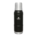 Stanley Artisan Thermal Water Bottle 1.0L in stainless steel with black lid, designed for hot and cold beverages.
