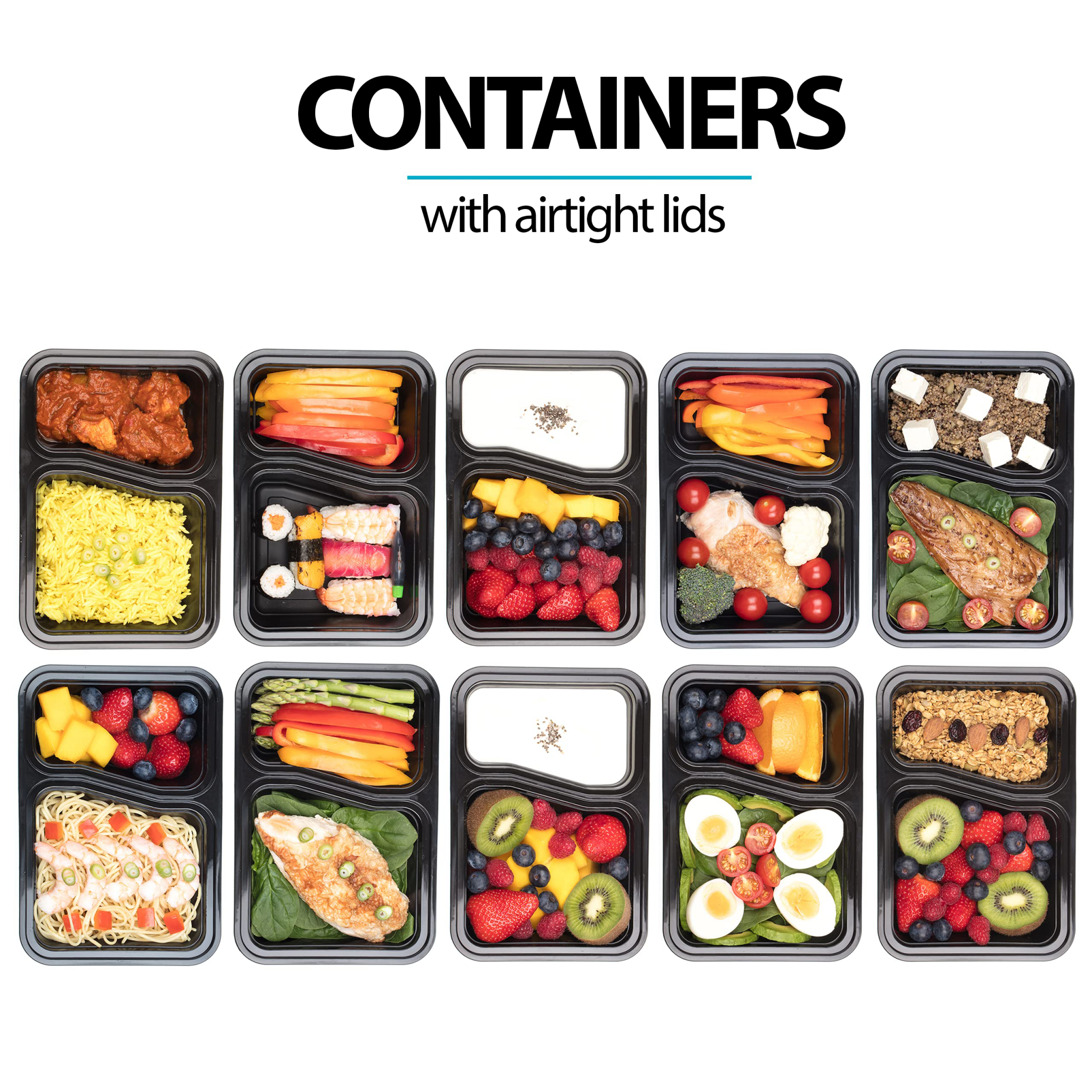Set of Igluu Meal Prep 2-compartment reusable containers with airtight lids, 887ml capacity, ideal for meal organization and storage.