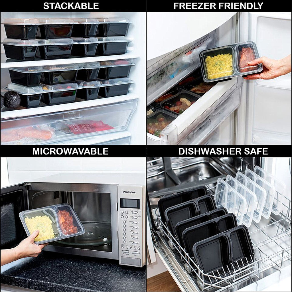 Set of 10 Igluu Meal Prep Containers with 2 compartments, BPA-free plastic, airtight lids, ideal for food storage and meal planning.