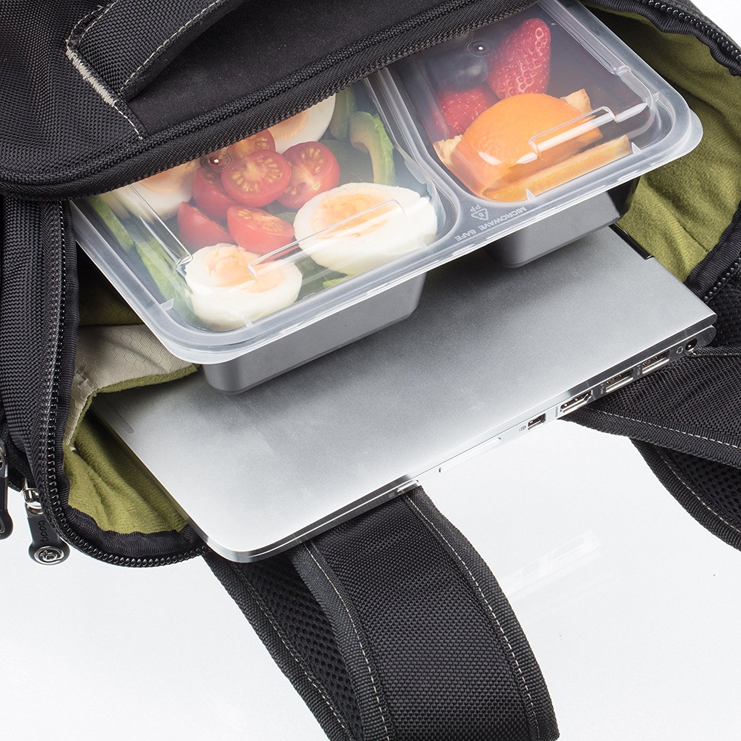 Set of 10 BPA-free Igluu meal prep containers with 2 compartments and airtight lids for food storage and microwave use.