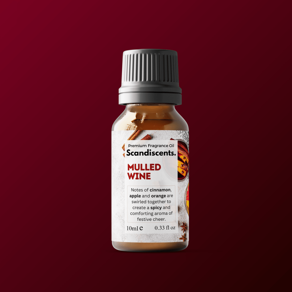Scandiscents mulled wine fragrance oil bottle with label, showcasing warm, spicy scent for home ambiance.