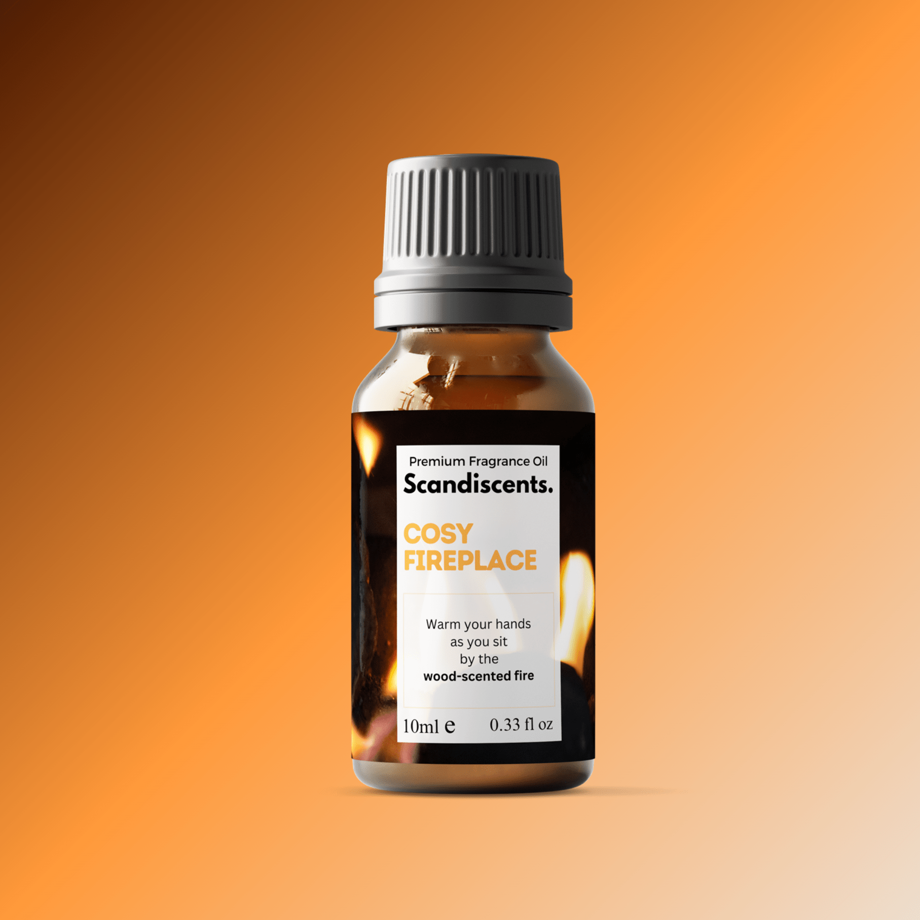 Scandiscents cozy fireplace fragrance oil bottle with decorative label, ideal for creating warm, inviting scents in the home.