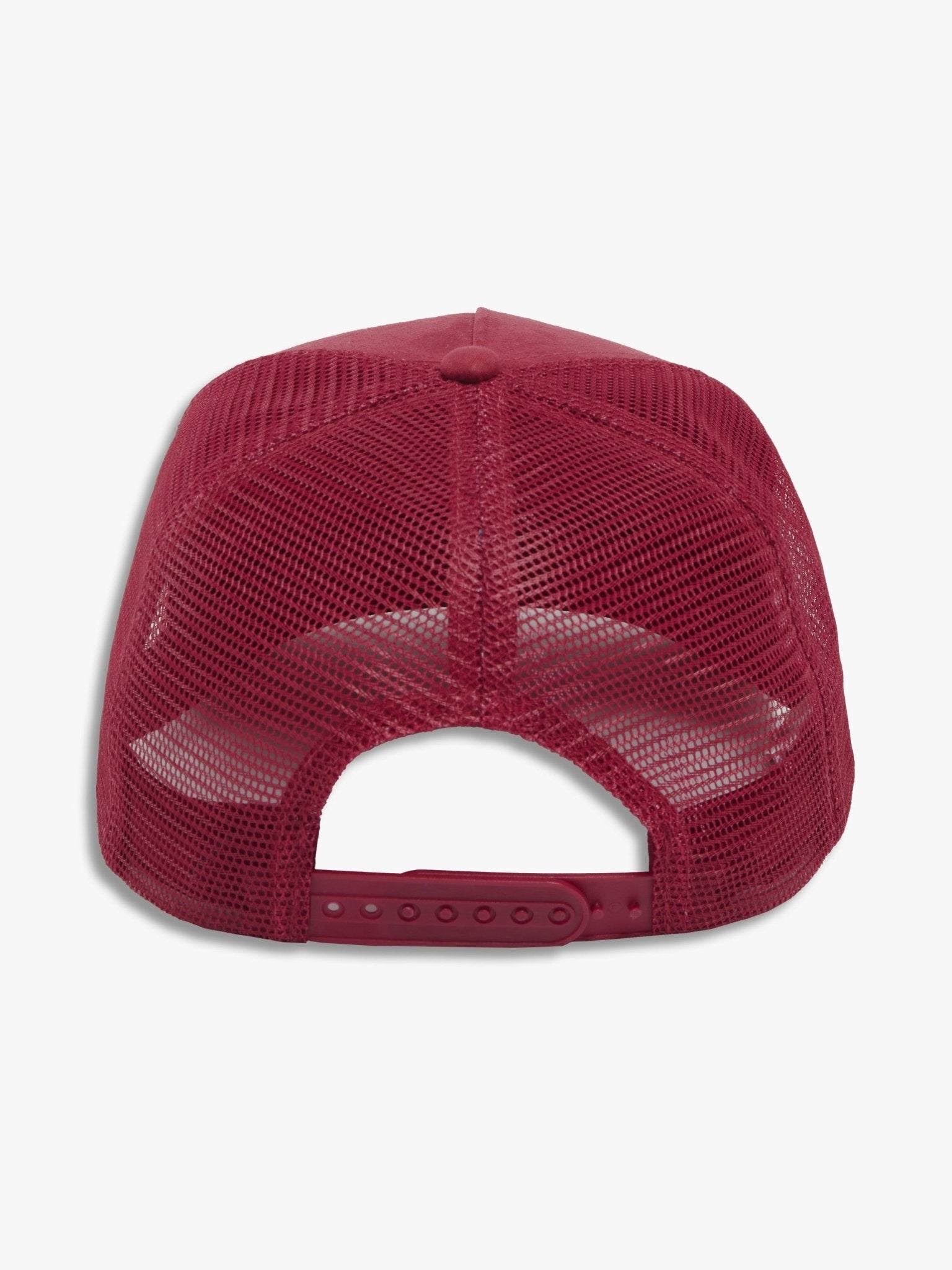 Burgundy "The Gaffer" trucker cap by BDXY Studios with mesh back and adjustable strap, casual headwear for men and women