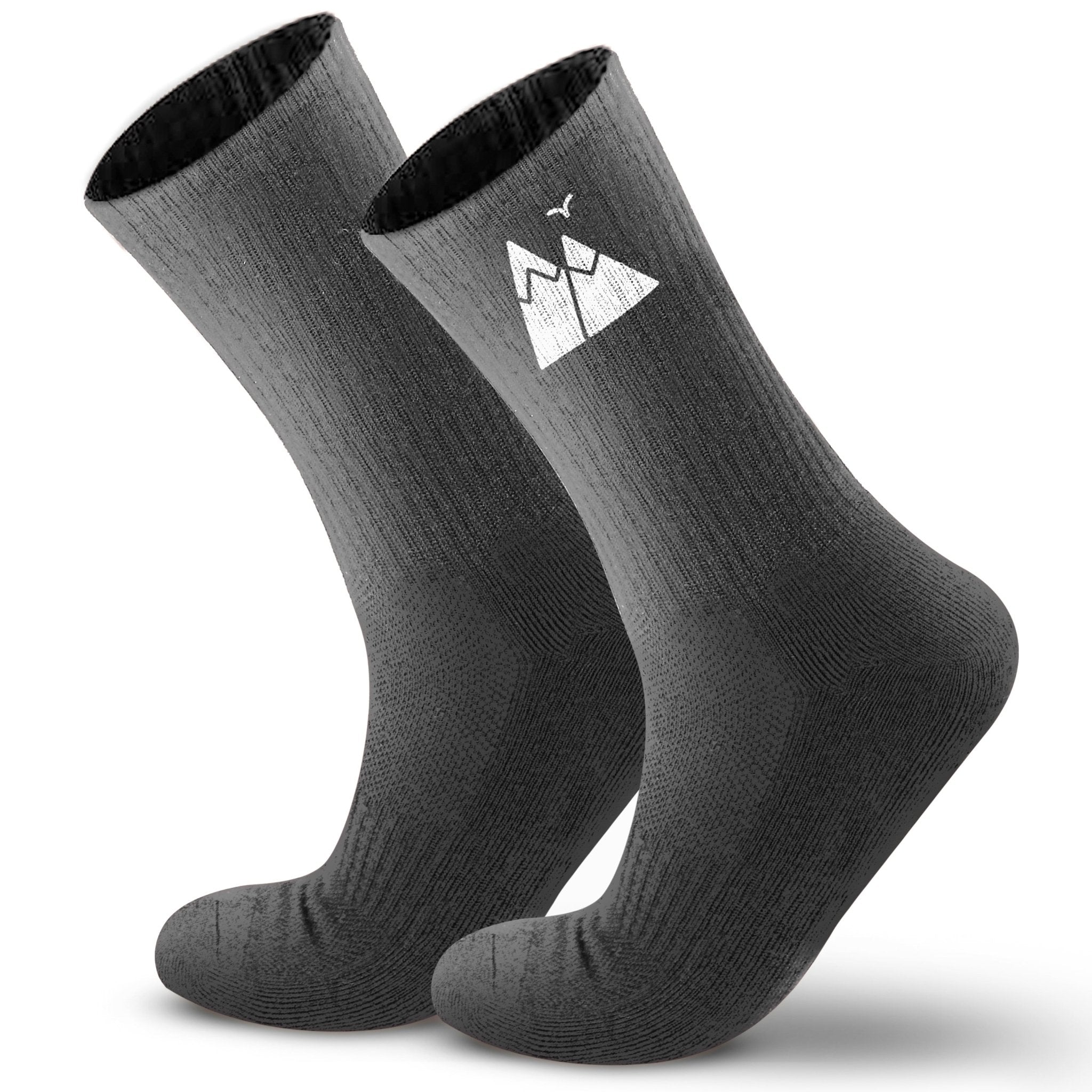 HikeWare premium merino wool socks in grey, with cushioned soles and reinforced heel for hiking comfort and warmth.