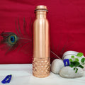Copper water bottle with half hammered design, 950ml capacity, from SAMA Homes, made of 100% pure, certified copper for drinking water.