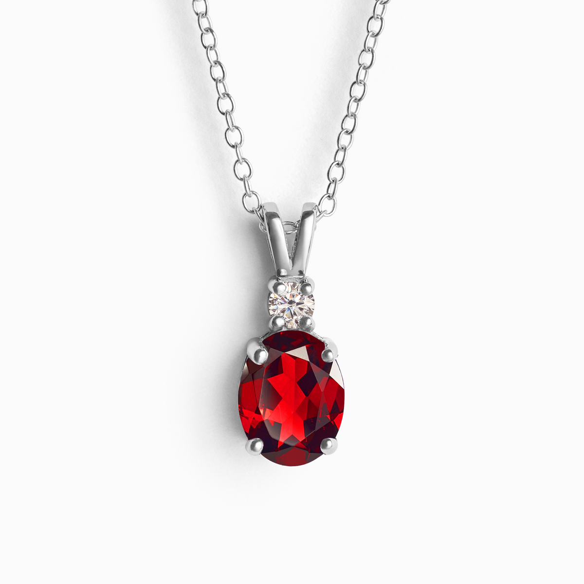 Garnet Pendant Necklace in Sterling Silver
