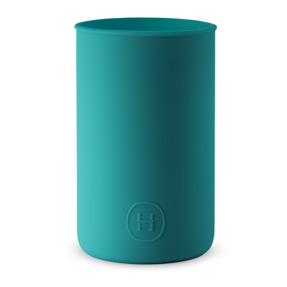 Dark cyan silicone sleeve by HYDY designed for 20 fl oz bottles, featuring a flexible, protective cover for enhanced grip and style.