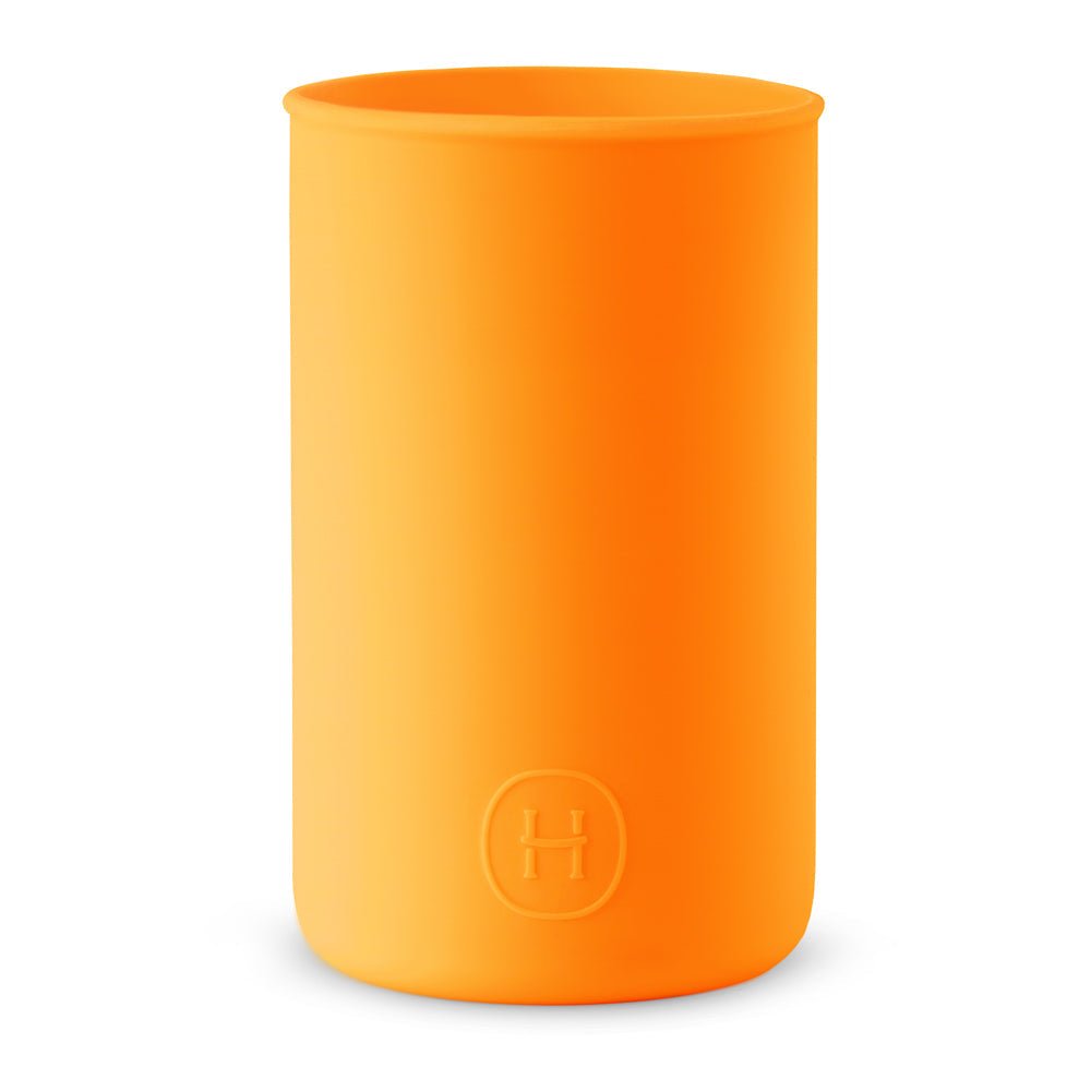 Orange silicone sleeve for 20 fl oz bottles by HYDY, featuring a pumpkin design for a fun, protective bottle cover.