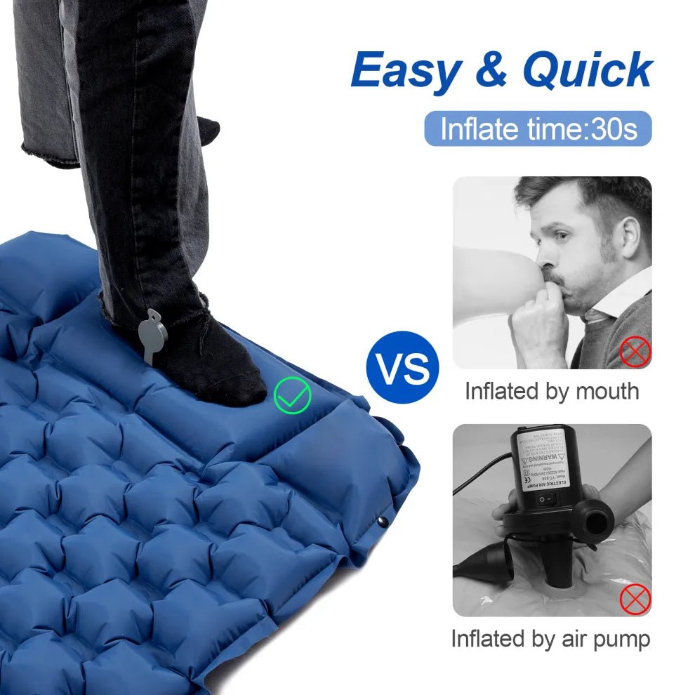 HikeWare Night Cat inflatable sleeping air pad with pillow, lightweight camping sleeping pad for outdoor use.