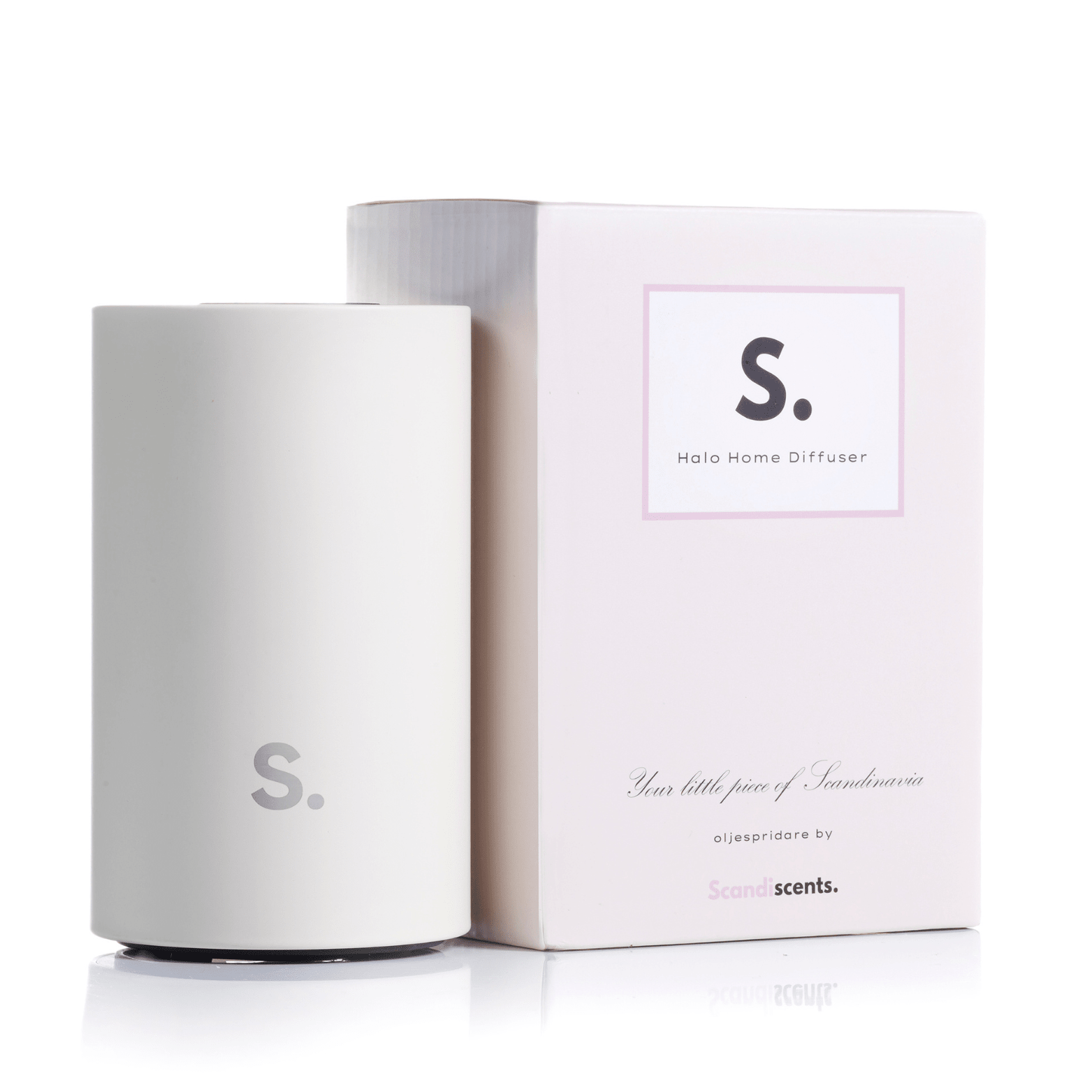Scandiscents Halo Home Diffuser with sleek waterless scented oil design and modern black finish, placed on a wooden surface.