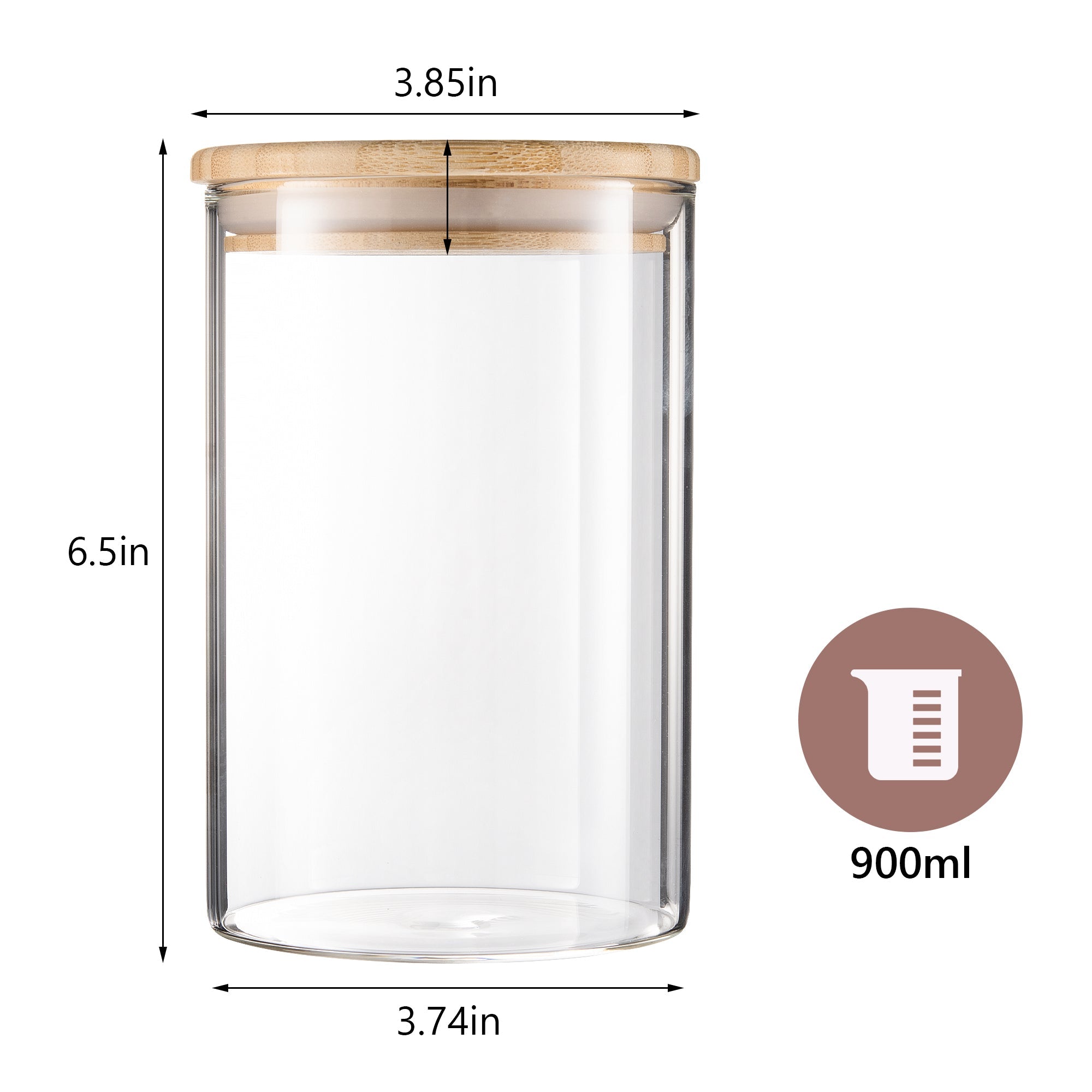 Set of two Igluu Meal Prep glass food storage jars with bamboo lids, 900 ml capacity, showcasing clear glass and natural wood lids.