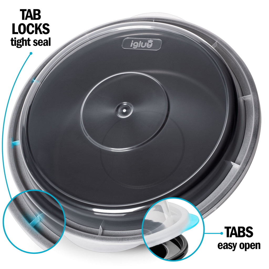 Three Igluu Meal Prep round reusable containers with airtight lids, 828ml capacity, ideal for meal storage and prep.