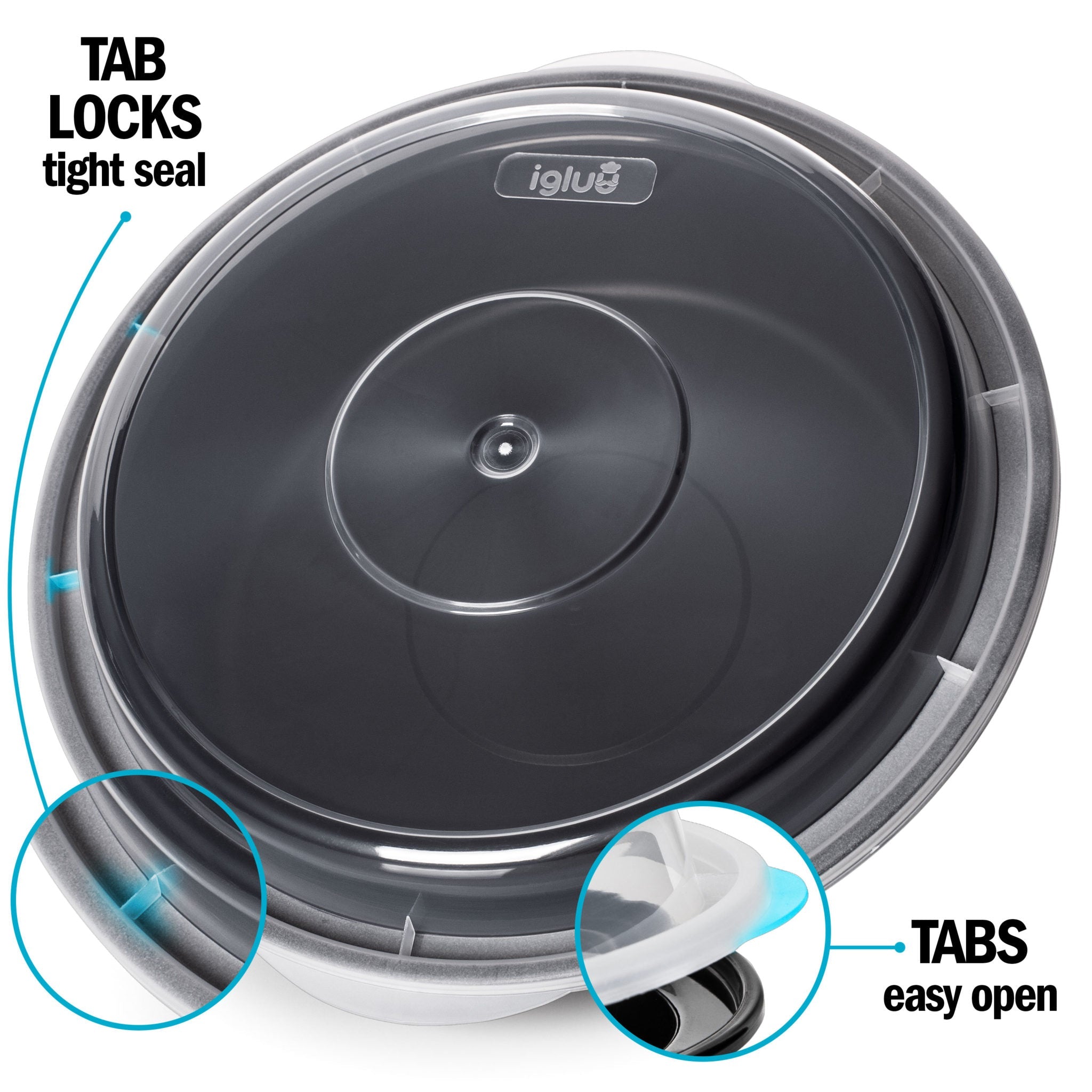Three Igluu Meal Prep round reusable containers with airtight lids, 828ml capacity, ideal for meal storage and prep.
