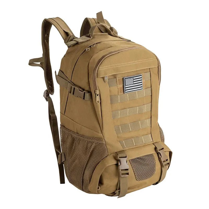 HikeWare 30L military style backpack with multiple compartments, sturdy straps, and camouflage design for outdoor adventures.