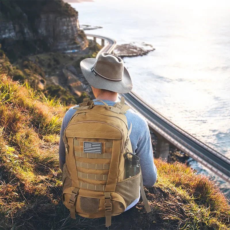 HikeWare 30L military style backpack with multiple compartments and adjustable straps for outdoor and tactical use.