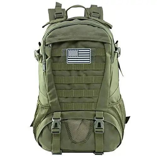 HikeWare 30L military style backpack with multiple compartments and rugged design, ideal for outdoor and tactical use.