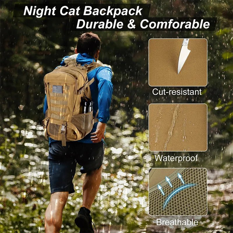 HikeWare 30L military style backpack with multiple compartments, durable fabric, and adjustable straps for outdoor use.
