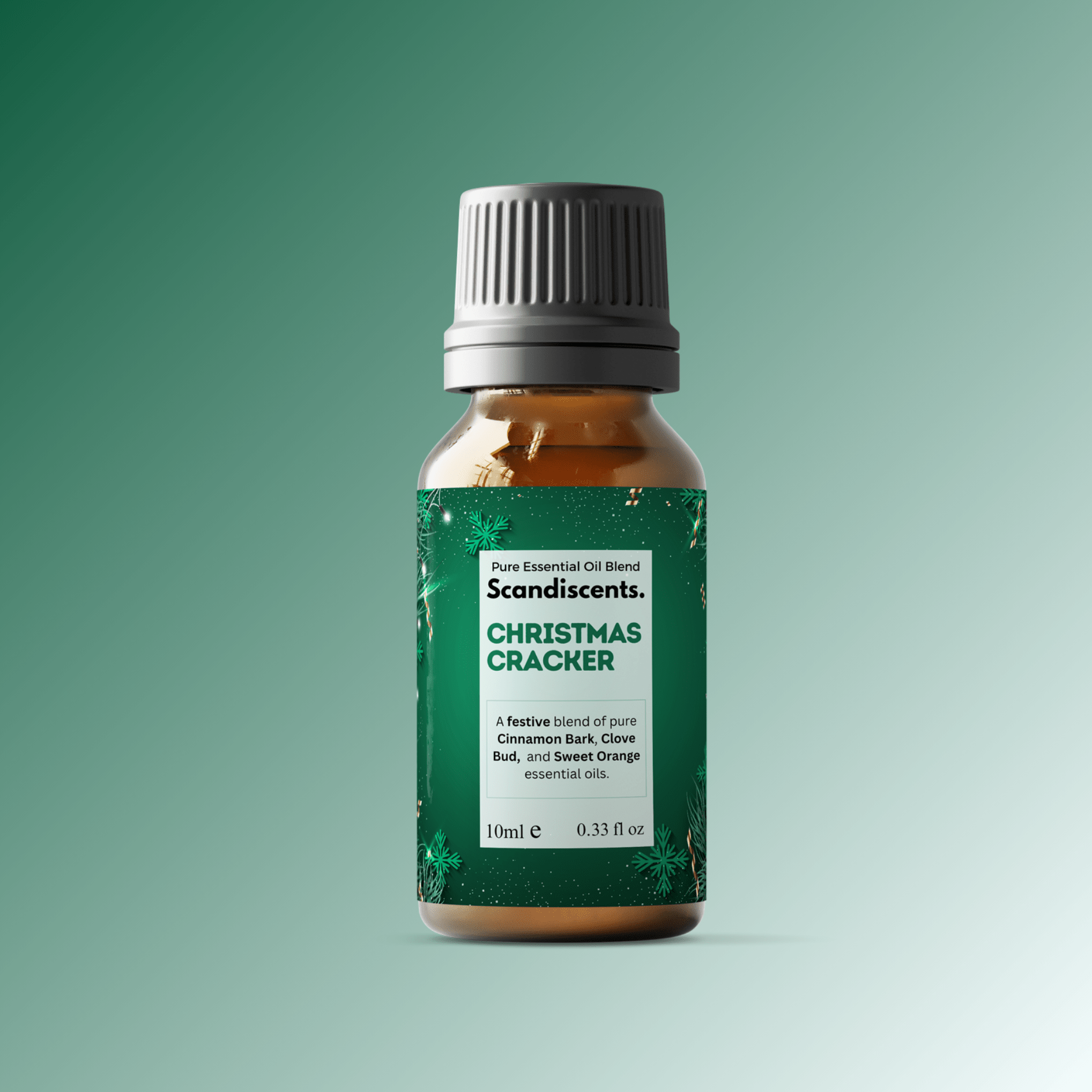 Scandiscents Christmas Cracker with essential oil blend, featuring festive packaging and aromatic oils for holiday ambiance.