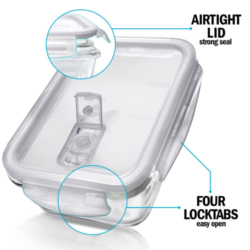 Set of five Igluu Meal Prep 840ml glass containers with steam vent lids and one extra lid, ideal for meal storage and prep.