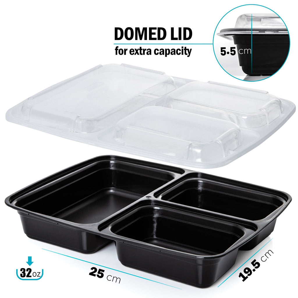 Igluu Meal Prep 3-compartment reusable containers with airtight lids, 946ml, for meal prep and food storage.