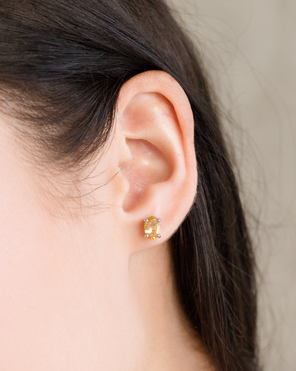 Natural Citrine Oval Stud Earrings in Sterling Silver