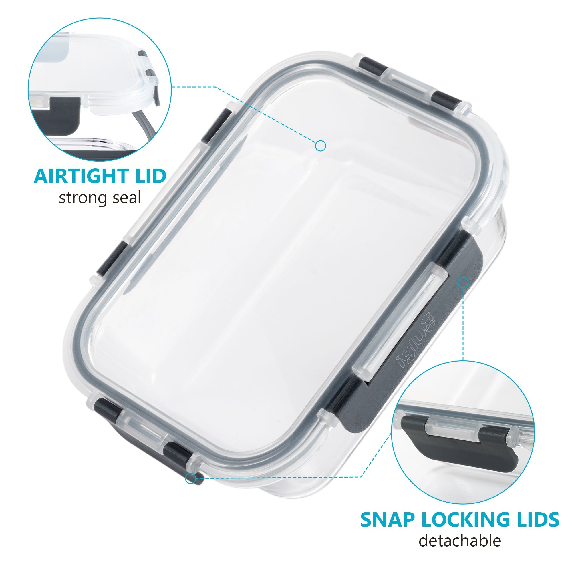 Set of Igluu Meal Prep glass food storage containers in two sizes, 1050ml and 370ml, with four containers visible in the image.