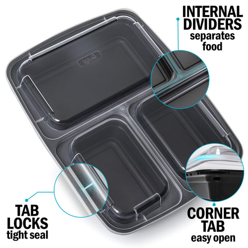 Igluu Meal Prep 3-compartment reusable containers with airtight lids, 946ml capacity, ideal for meal prep and food storage