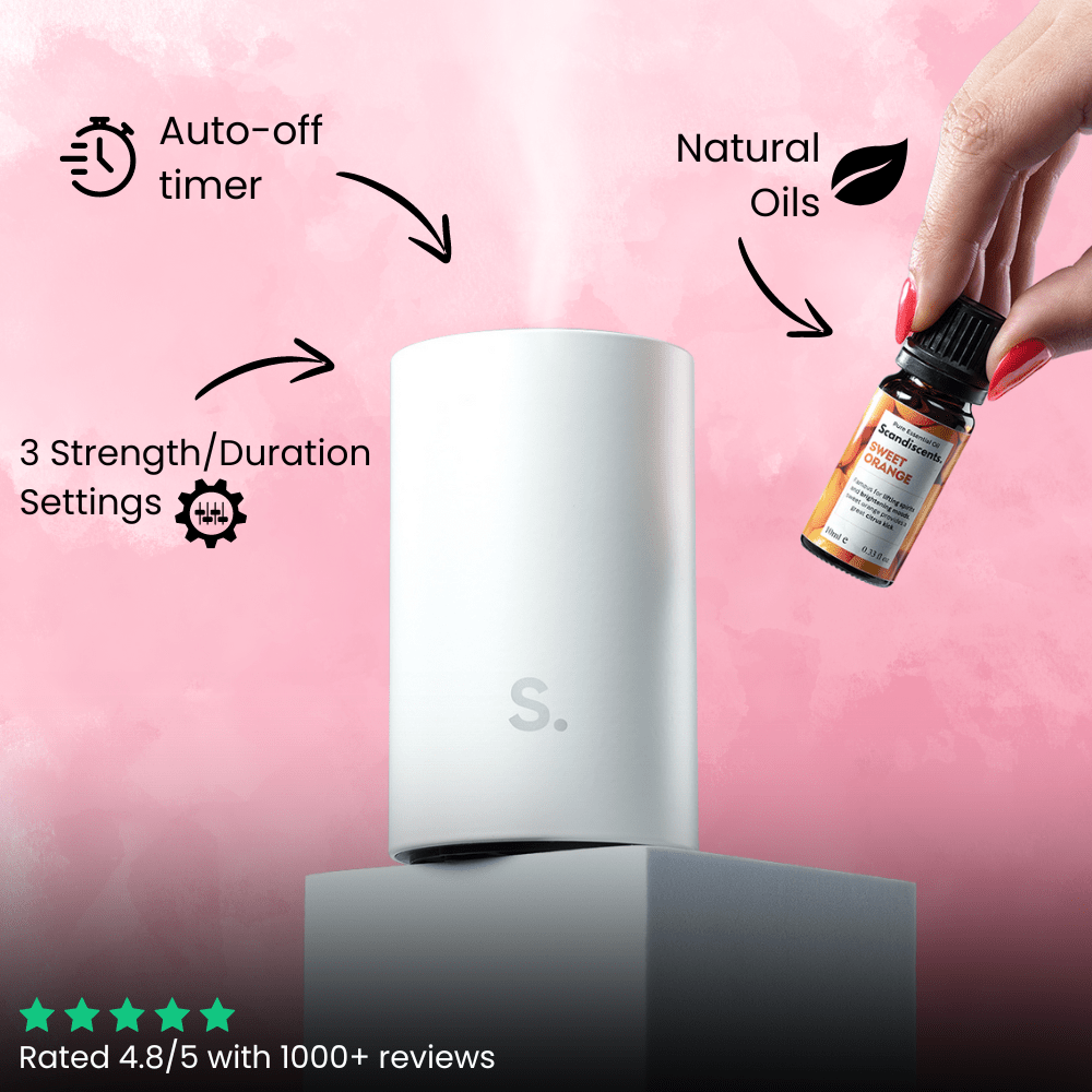 Scandiscents Halo Home Diffuser displaying sleek waterless scented oil diffuser with a modern design.