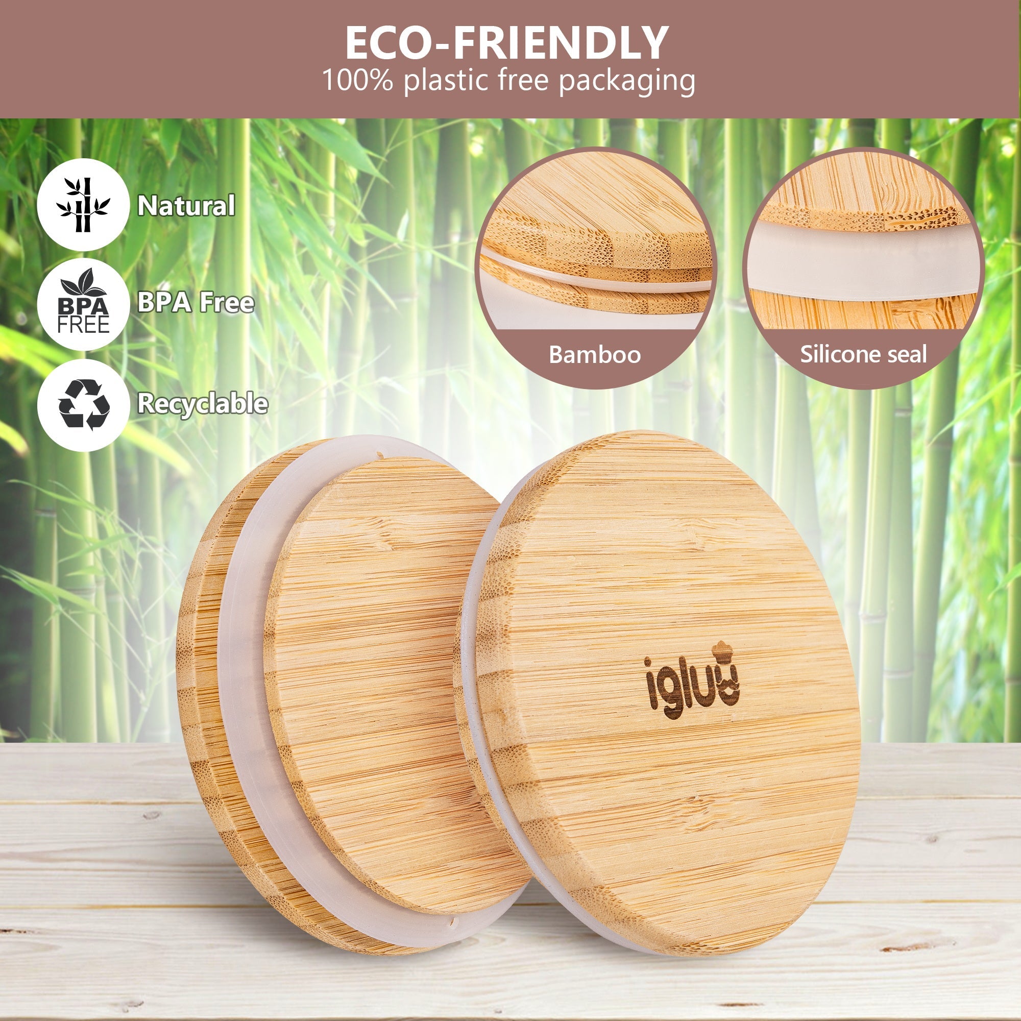 Set of three Igluu Meal Prep glass food storage jars with bamboo lids, each holding 900 ml for fresh food storage.
