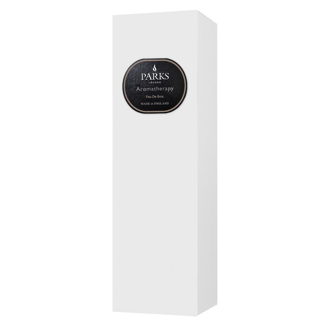 Parks Candles Feu de Bois Reed Diffuser 100ml with elegant glass bottle and reed sticks for home fragrance.