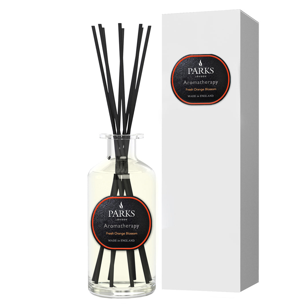 Parks Candles Fresh Orange Blossom reed diffuser 220ml with elegant glass bottle and natural sticks for home fragrance.