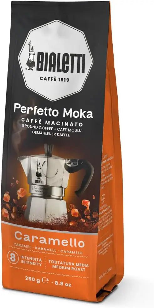 Bialetti Perfetto Moka stovetop coffee maker with polished stainless steel finish, designed for brewing rich espresso-style coffee.
