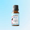 Bottle of Scandiscents bug repellent essential oil with dropper cap, showing the natural herbal liquid inside.