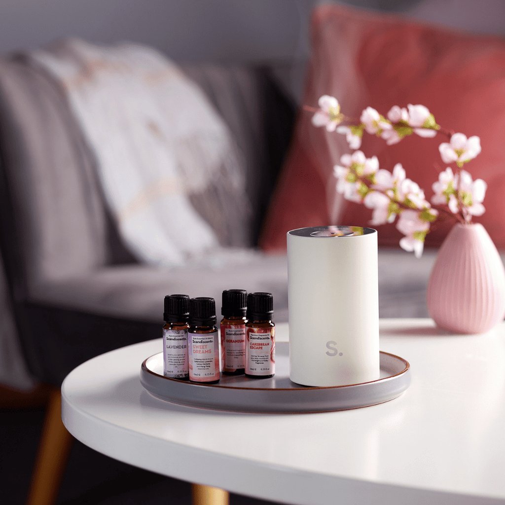 Scandiscents Halo Home Diffuser displaying a sleek waterless scented oil diffuser with a modern design.