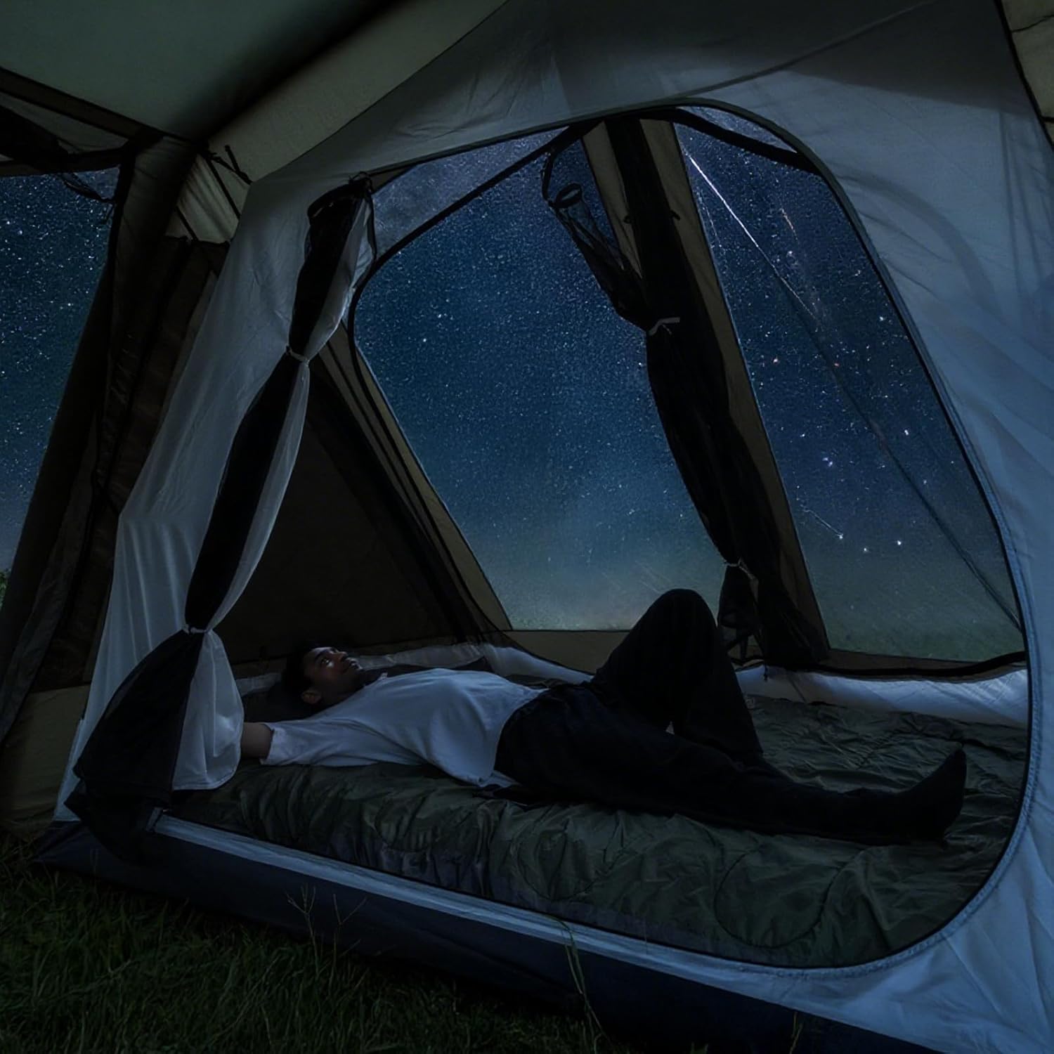 HikeWare Night Cat 8 Man inflatable tent with two bedrooms, spacious outdoor camping tent for large groups or families.