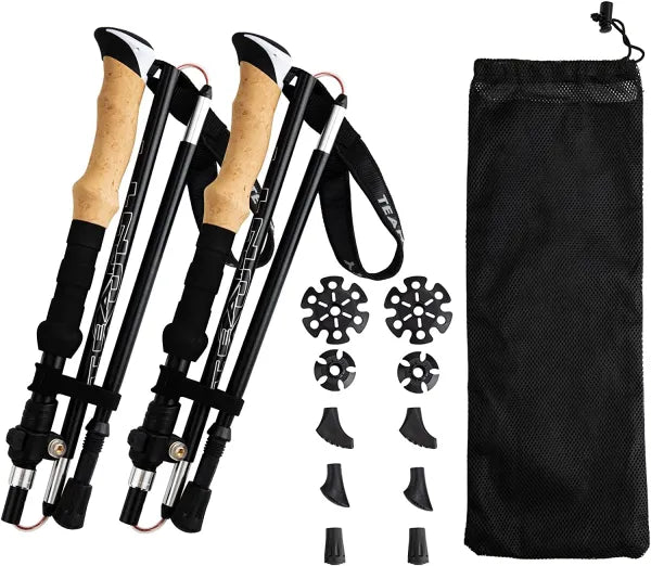 HikeWare Night Cat folding trekking poles for hiking, featuring adjustable length and ergonomic grips, suitable for outdoor adventures.