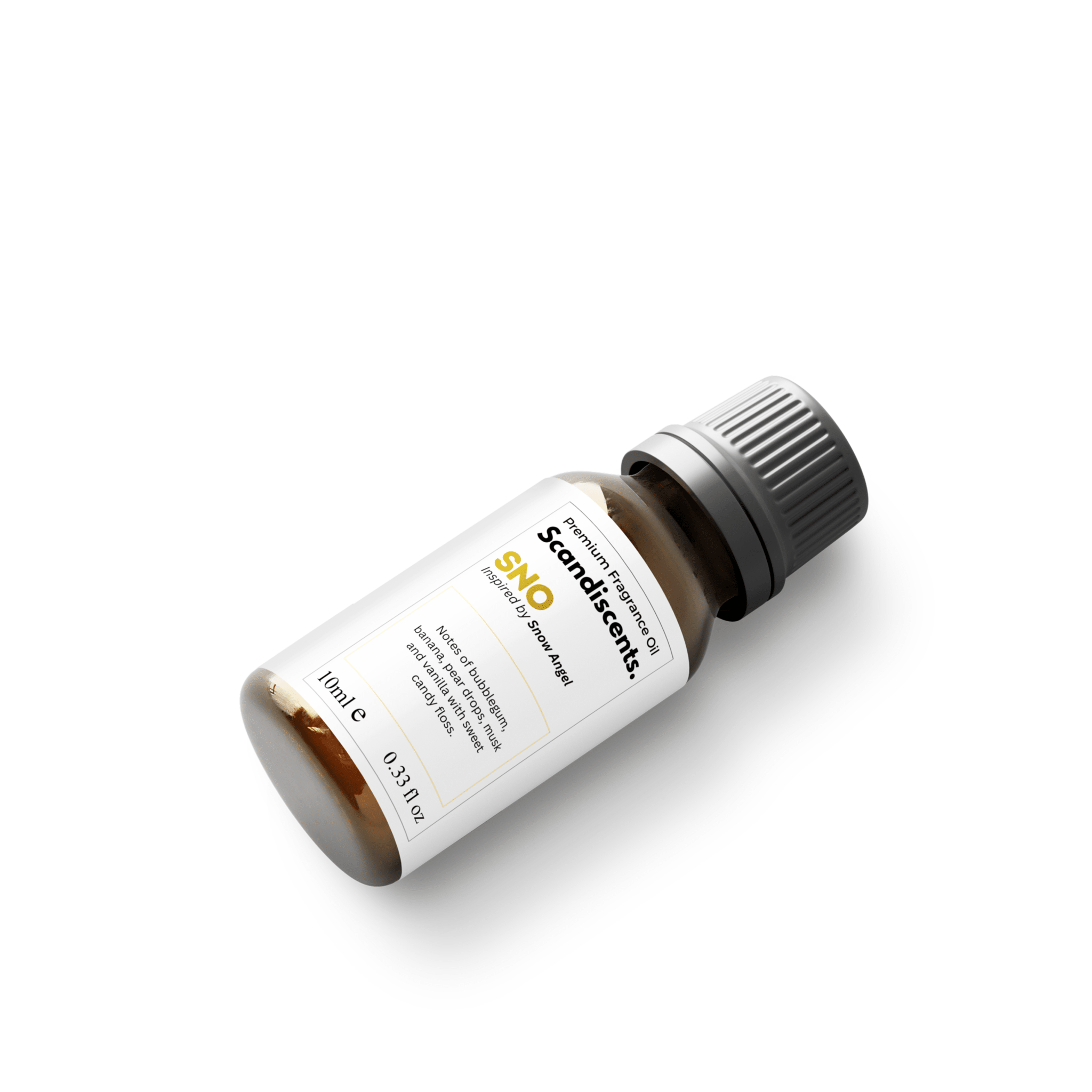 Scandiscents Snow Angel fragrance oil bottle from Inspired by Collection, featuring a clear glass container with a white label.
