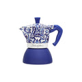 Bialetti Blue Mediterranean Moka coffee maker for induction, featuring Dolce&Gabbana design and stainless steel construction.