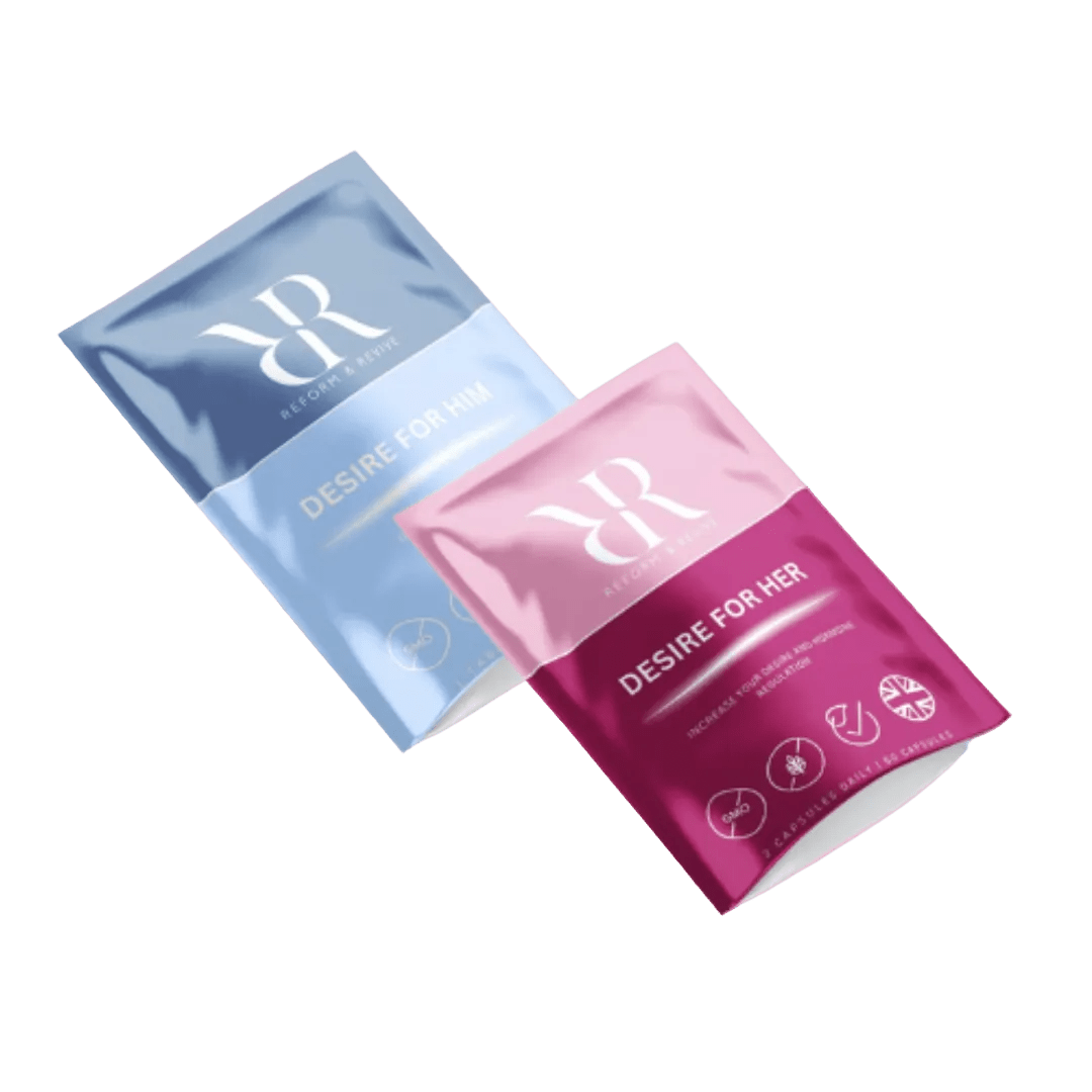 Reform and Revive Desire For Us Couples Wellness Bundle with supplements and accessories for intimacy and relationship health.