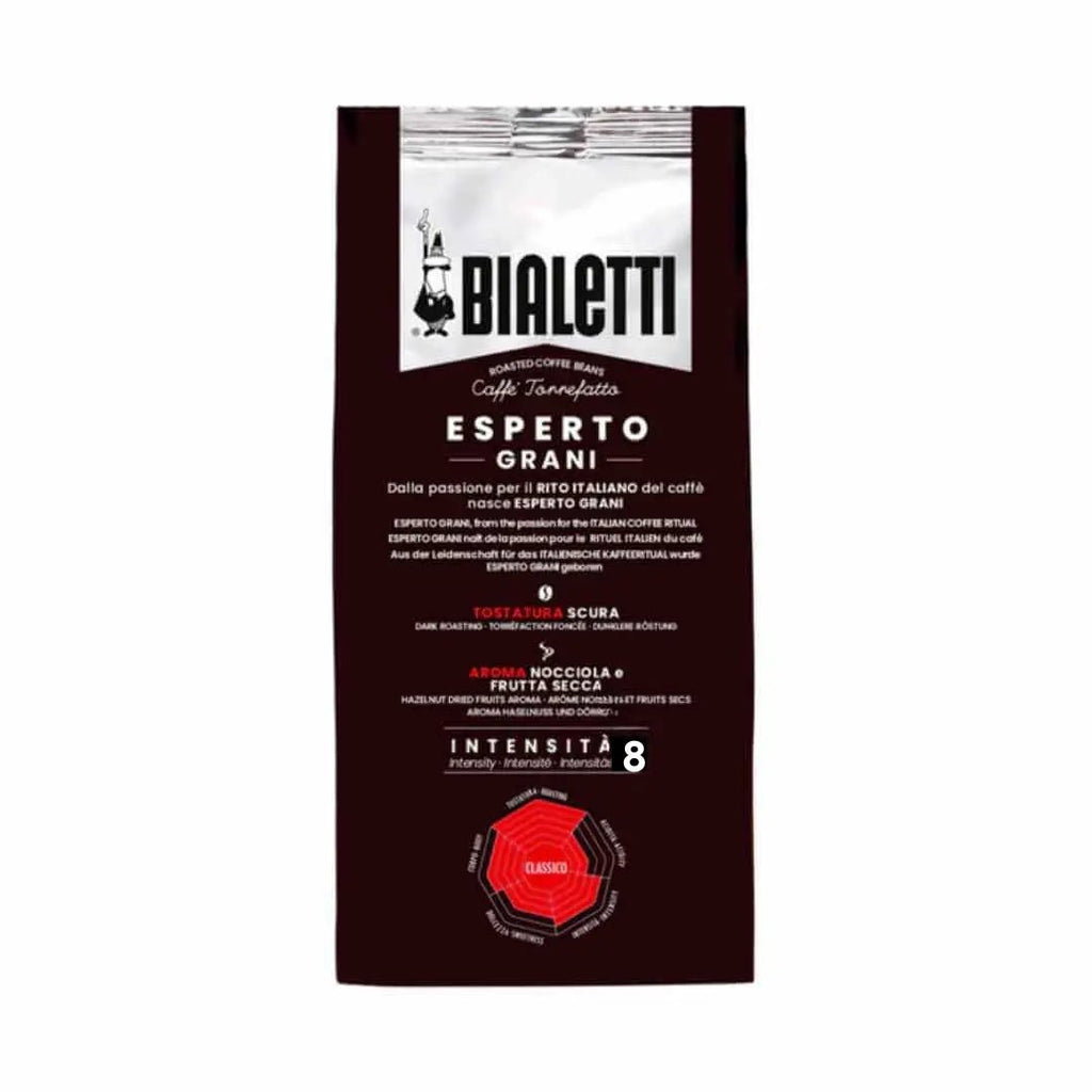 Bialetti Brew Italia whole bean coffee in a bag, showcasing the coffee beans and branding on the packaging.