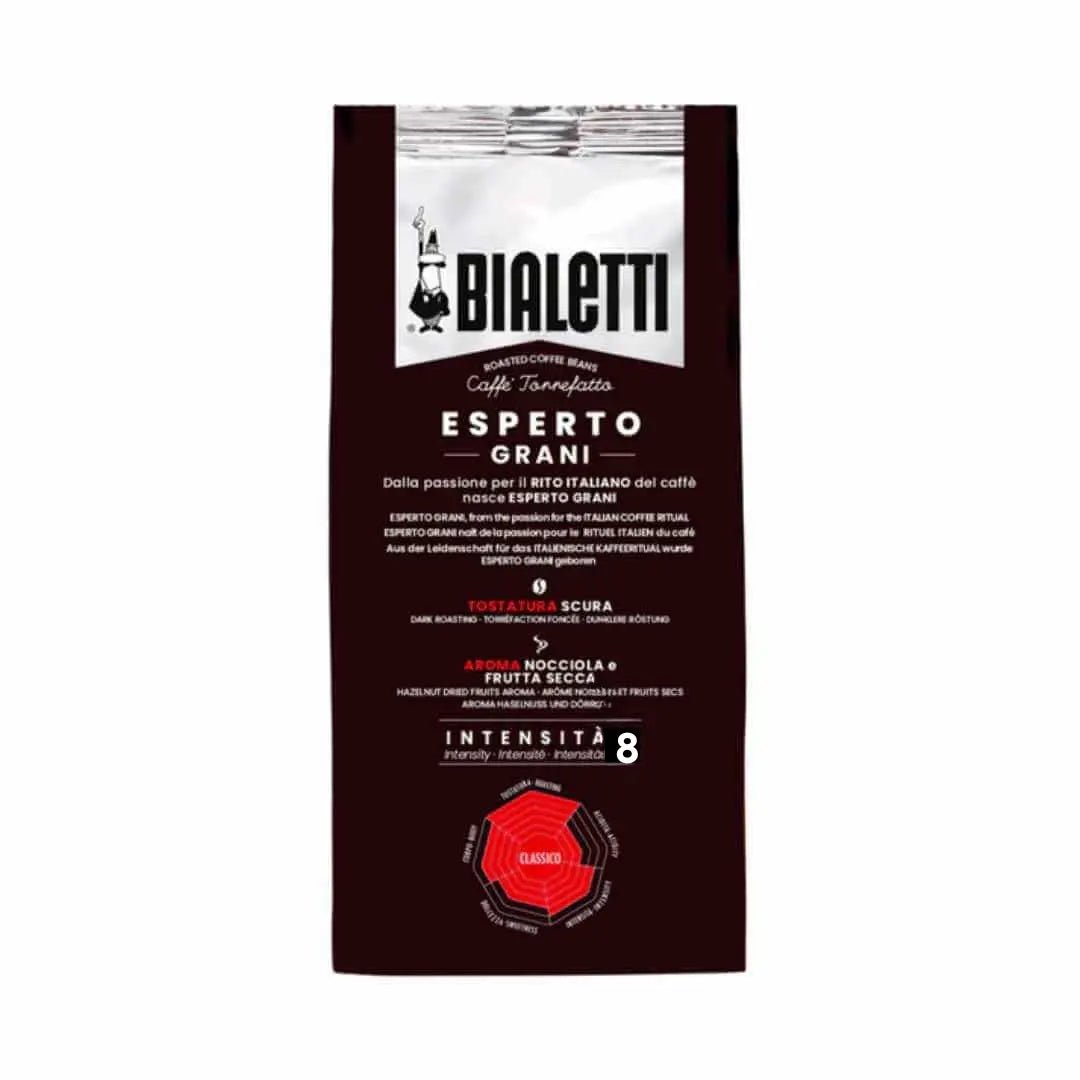 Bialetti Brew Italia whole bean coffee in a bag, showcasing the coffee beans and branding on the packaging.
