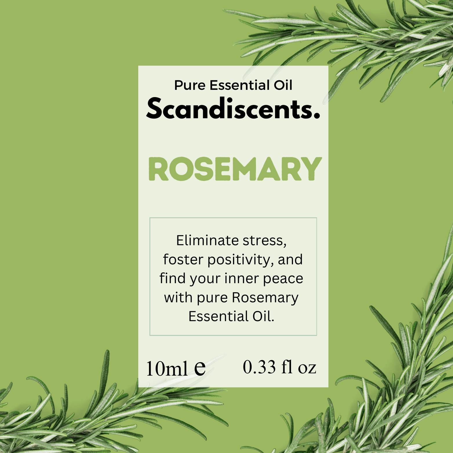 Scandiscents rosemary essential oil bottle with dropper, used for de-stressing and anti-anxiety purposes.